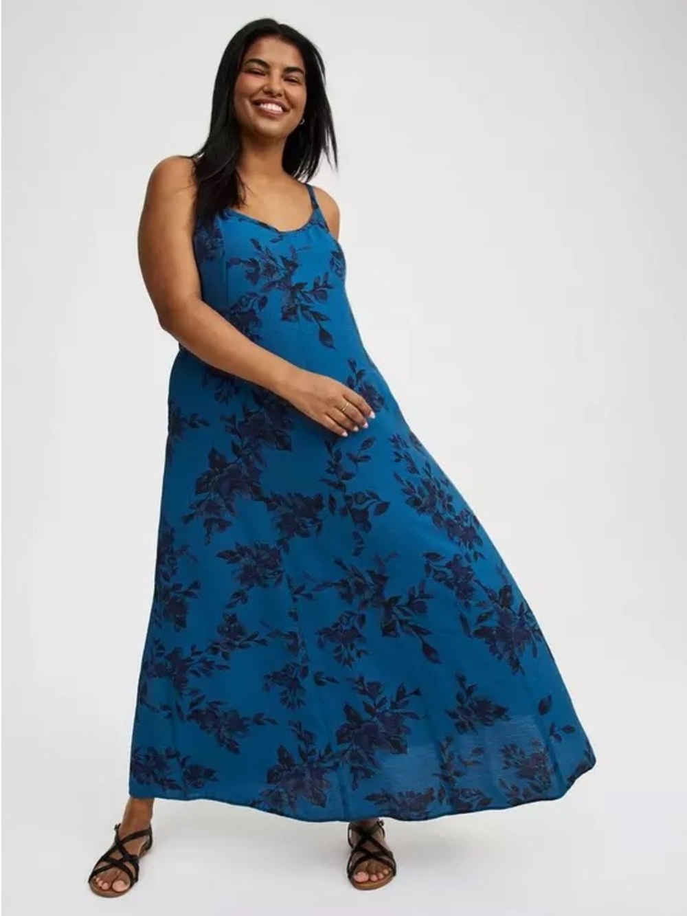 NWT Torrid Swing Blue & Black Print Cami Maxi Dress w/ Pockets Plus Size 2 18/20